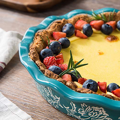 Wisenvoy Pie Pan Ceramic Pie Dish Pie Plate Porcelain Deep Dish Pie Pan Non-Stick Pie Pans - color: Blue Green