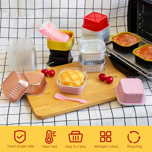 LNYZQUS 5oz Mini Cake Pans with Lids, Disposable Brownie Baking Tins - color: White, size: 25 Pack
