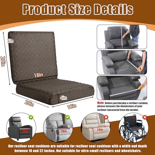 BALAPET Recliner Cushions for Long Sitting, Egg Crate Foam Recliner Cushion for Elderly Reduces Muscle Fatigue and Provides Air Flow, Extra Large Non-Slip Seat Cushion with Back Support(20*18*4in) - color: Coffee, size: 20×18×4in