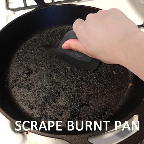 Azureblue Pan Scraper Dish Scraper Food Scraper Tool Plastic Pot Scraper Kitchen Scraper Grease Scraper Cast Iron Skillet Pan Scraper Tool for Cleaning (3 Pcs, Red) - style: Flat Scraper, Black