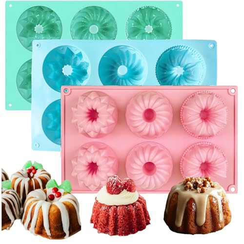 3pcs Mini Fluted Cake Pan,6-Cavity Fluted Tube Cake Pan,Jelly Molds - color: C