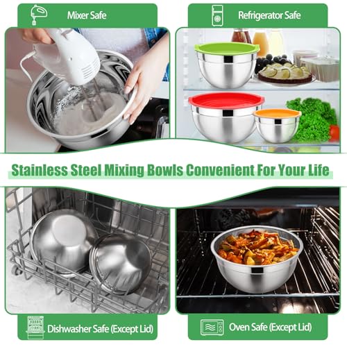 P&P CHEF Stainless Steel Mixing Bowls with Airtight Lids, Multicolor - color: Multicolor, style: Airtight Lids