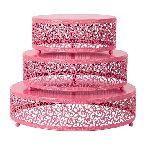 3Pcs Metal Food Risers, Buffet Table Display Stand - color: Pink, size: 3P-Round(8IN to 12 IN)