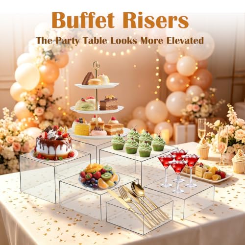 6 PCS Buffet Risers and Stands, Dessert Food Display for Buffet Table - color: Transparent, size: 10" 9" 8.5" 8" 7.5" 6.8"