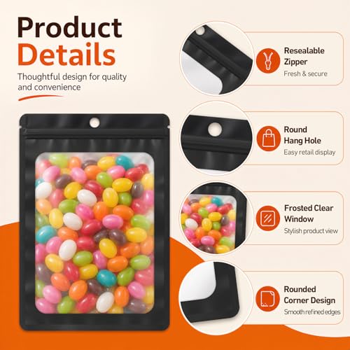 100Pcs Mylar Bags Resealable, Black Smell Proof Zip Bag 5.12x8.27" - color: Black, size: 5.12x8.27 Inch
