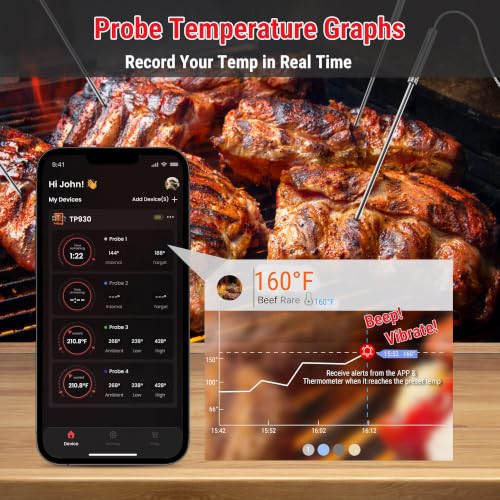 TempPro TempSync 650ft Bluetooth Meat Thermometer with 4 Color-Coded Probes - style: 4 Probes
