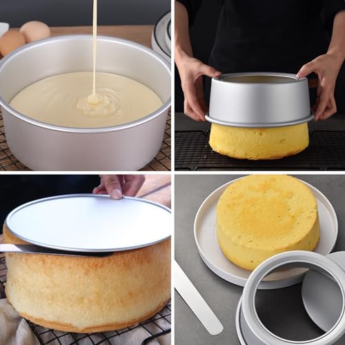 Aluminum Round Cake Pans, 3pcs Nonstick Baking Pan with Removable Bottom 6/8/10 Inches Cheese Cake Mold Straight Edge for Wedding Birthday Anniversary or Party Event - size: 6 & 8 & 10 Inch