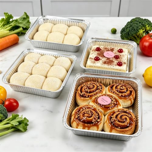 50 Pack 8x8 Aluminum Pans, Disposable Foil Pans, Square Aluminum Foil Tin Baking Cake Pans,Roasting Trays Disposable Food Containers Great for for Baking, Cooking, Heating, Storing, Prepping Food