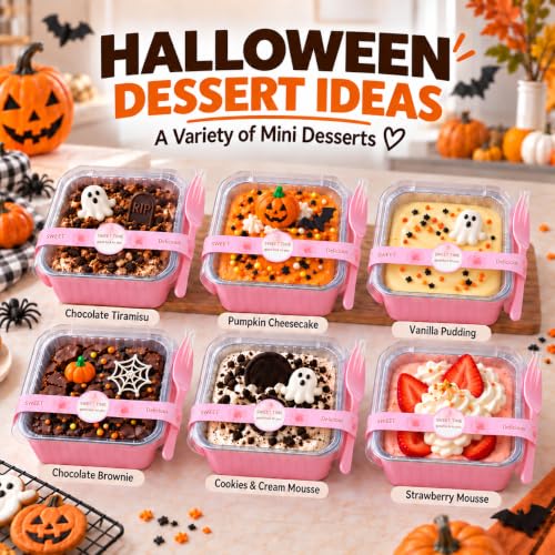 NPLUX 50 Pack 5oz Halloween Mini Cake Pans with Lids for Parties, Pink Foil - color: Pink, size: 5 OZ