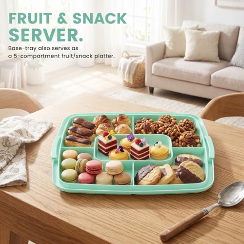 VGOODALL Cake Carrier with Lid and Handle, 12 Capacity Cupcake Holder for Muffin Pies Candies Fruits Snacks Desserts, Perfect for Sheet Cakes, Dishwasher Safe - color: Cake Carrier-Green