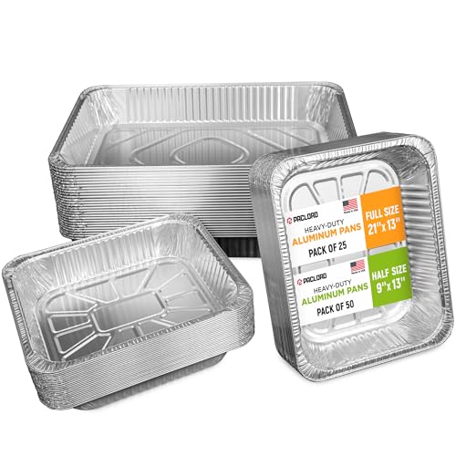 USA-Made Aluminum Foil Pans - Set of 25 Full Size 21" x 13" and 50 Half Size 9" x 13" Disposable Aluminum Trays for Chafing Racks - Great for Cooking, Heating, Food Storing - style: 75 Pans
