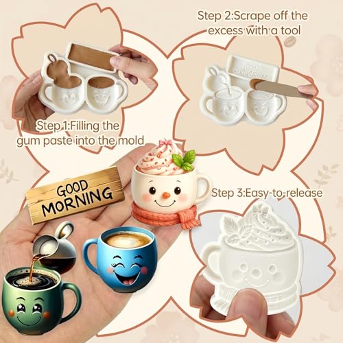 2Pcs Coffee Cup Silicone Fondant Molds for Cake Decorating, Candy - color: Coffee Cup Silicone Molds