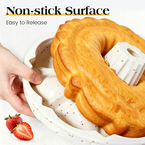 Vinino 9.5 Inch Fluted Tube Cake Pan with Metal Frame, 1 Pack