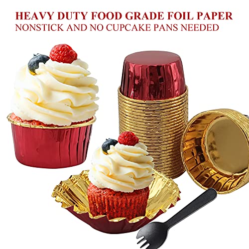 LNYZQUS 100 Pack Cupcake Liners with Dome Lids, 5oz Mini Baking Cups - color: Red Gold, size: 100 Pack