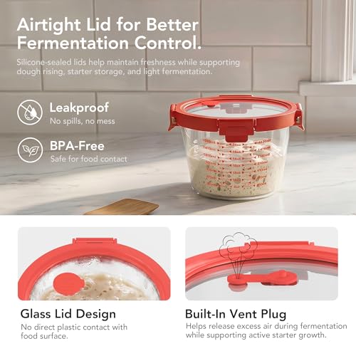 2 Set Red Sourdough Starter Jars, Wide Mouth Sourdough Container - color: Red