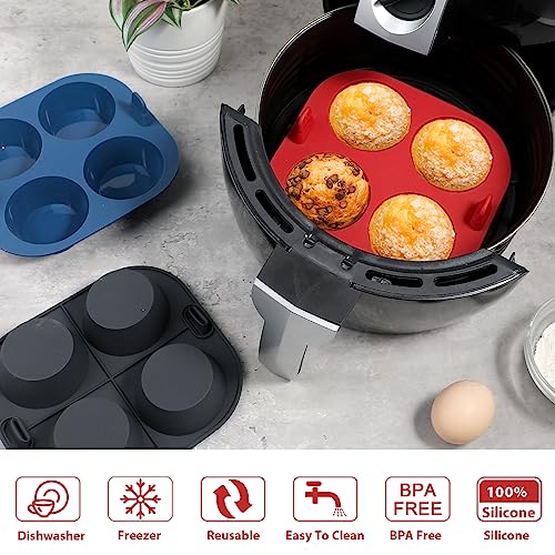 Webake 3PCS Silicone Air Fryer Muffin Pan for Baking 4 Cavity Air Fryer Egg Bites Silicone Mold, Nonstick BPA Free Muffin Tins - size: Muffin