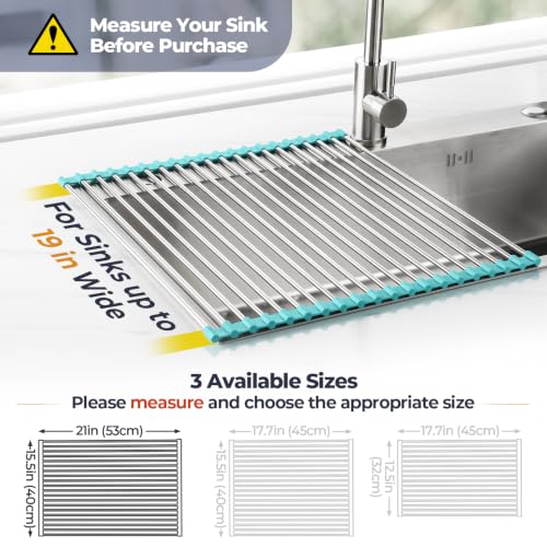 Tomorotec Roll Up Dish Drying Rack Over Sink, 304 Steel, 21x15.5, Green - color: Green, size: 21 x 15.5 in