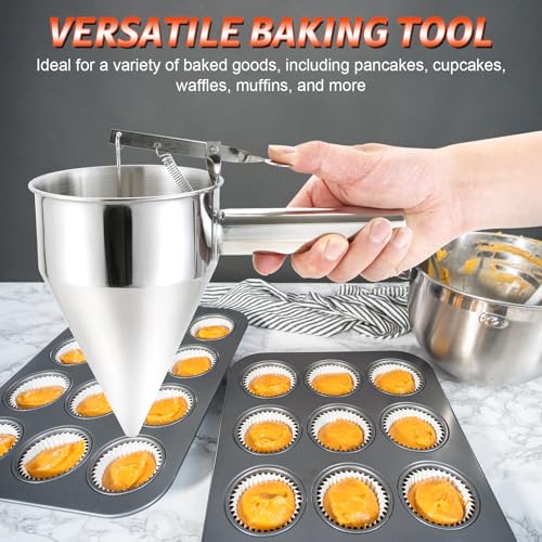 NATGAI 40OZ Stainless Steel Pancake Batter Dispenser with Stand & Nozzles - size: 1200ML/40OZ with 4PCS Silicone Nozzles