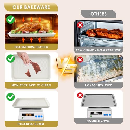 Baking Sheet Pan Set of 3, Nonstick Carbon Steel Cookie Sheets with Texture - color: Textured White