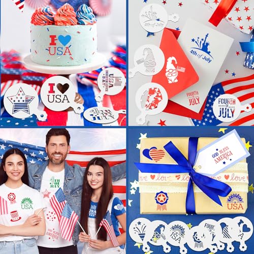 JULBEAR 4th of July Cookie Cake Stencils 36 Pieces Reusable Patriotic Mold - style: 4th of July Style