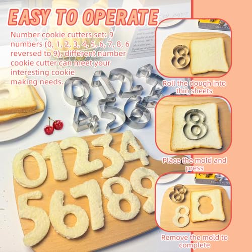 0-9 Number Cookie Cutters Set 3 Inch, 9PCS Stainless Steel Number Cutters