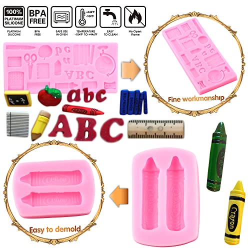 Mujiang Back to School Silicone Molds Crayon Book Fondant Mold Set Of 4 - color: Style A