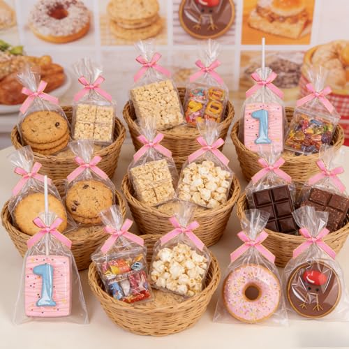 TEMLQPACK 100PCS 4x6 Inches Clear Self-Sealing Cellophane Rice Krispie Treat Bags with Pink Bow Accessories, Resealable for Cookie Candy Jewelry Crafts Small Product Packaging - color: pink-4x6Inch-100pcs