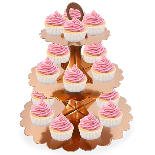 Rose Gold 3 Tier Cupcake Stand, Holds 24 Cupcakes, Cardboard Tower for Parties & Showers (1 Pack) - color: Rose Gold 1 Pack