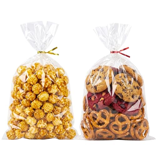 Morepack Cellophane Treat Bags 6x9 In 200 PCS Cookie Bags with Twist Ties - size: 6x9 Inch (Pack of 200)