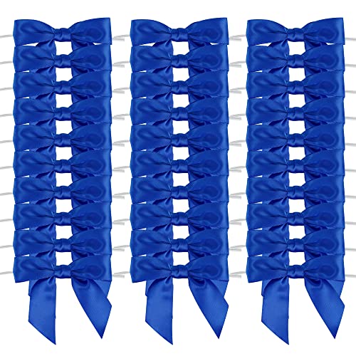AIMUDI Royal Blue Satin Ribbon Twist Tie Bows - 3.5" Pretied Bows for Crafts, Gift Wrapping & Hanukkah Ornaments - 50 Counts - color: Blue Royal