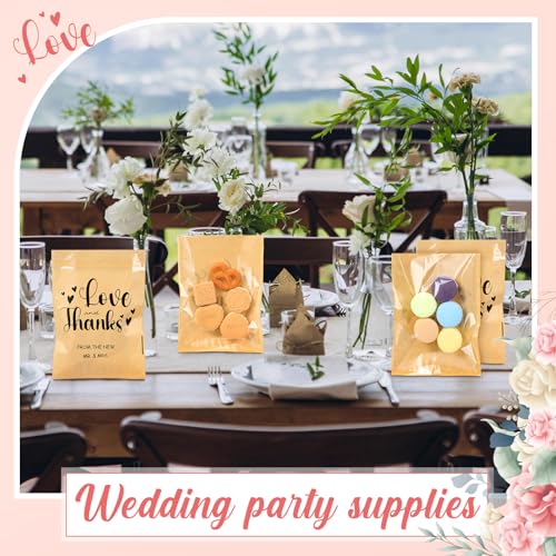 MotiMind 100 Pcs Clear Wedding Cookie Bags, Love and Thanks Candy Bag