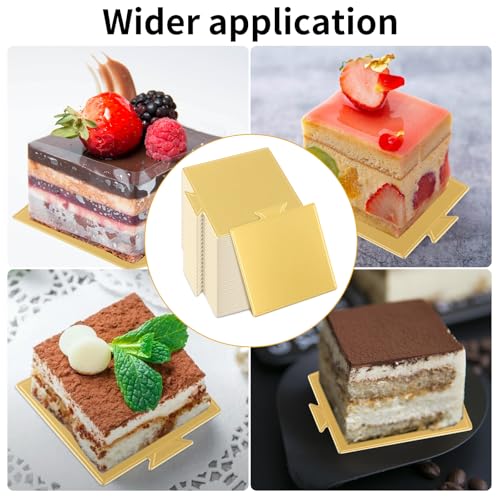100 Pcs Mini Cake Boards 3.5 x 3.3 Inch,Gold Square Cake Cardboard Cupcakes Base for Desserts, Pastries, Mousse, Food Grade Disposable Cake Display Board for Wedding,Party Bakin,Birthday,Cake DIY - size: 3.5 x 3.3 Inch