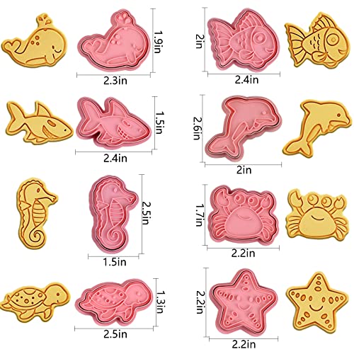 8 Piece Ocean Cookie Cutters With Plunger Stamps Set - color: Ocean Creature Cookie Cutters With Plunger Stamps