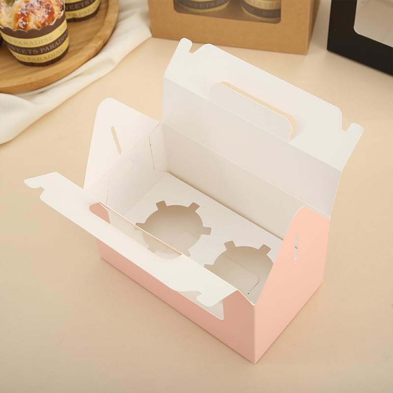 JIYIXHylera 30Pcs 16.5×9.5×9cm/6.49×3.74×3.54 inch Kraft Paper Cupcake Packing Box Christmas Gift Box with Clear Window 2 Cavity Muffin Cupcake Wedding Party Birthday Favors (30Pcs Pink) - color: 30Pcs Pink