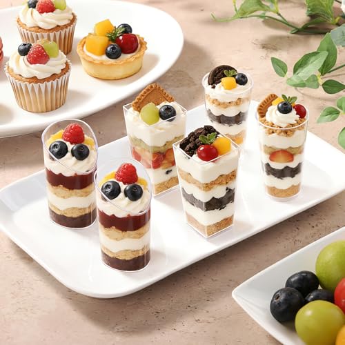 Eupako 120 Pack 3 oz Plastic Dessert Shooter Cups Assorted Shape - 40 Slanted 40 Round 40 Square Mini Clear Appetizer Cup, Small Dessert Cup for Jello Shots, Parfait, Puddings, Mousse - style: Round & Square & Slanted - 3 oz - 120 Set