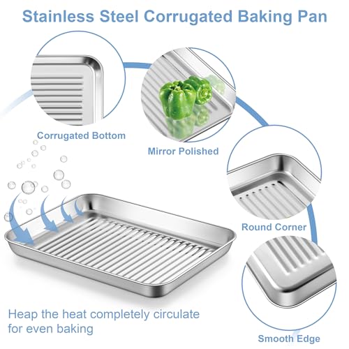TeamFar Toaster Oven Pan with Rack, Stainless Steel 10.5 Inch Baking Tray