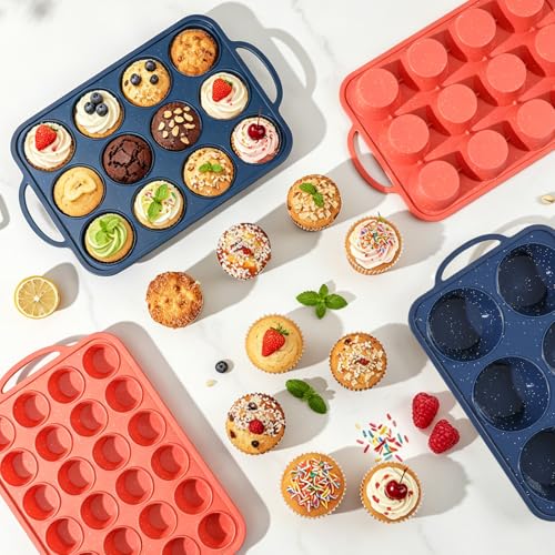 Vinino 12 Cup Silicone Muffin Pan with Stainless Steel Frame - Blue - color: Blue, size: Standard