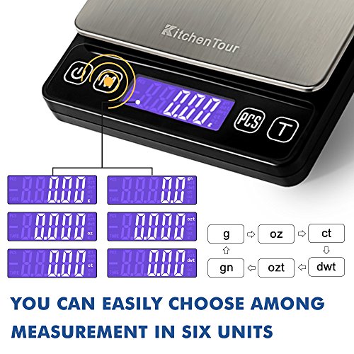 KitchenTour Mini Gram Scale for Coffee, Jewelry and Small Items, 500g x 0.01g Digital Pocket Scale with Tare, 6 Units, Back-Lit LCD, 2 Trays, Black (Pack of 2) - size: 500g/0.01g (Pack of 2)