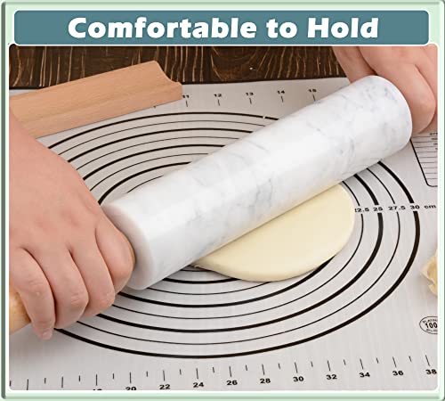 Marble Rolling Pin with Wooden Cradle Thick Handle Set for Baking,18.5 inch Premium Quality Polished Roller for Pizza Dough,Fondant,Pie Crust,Non-Stick Surface Easy to Clean(White) - color: White