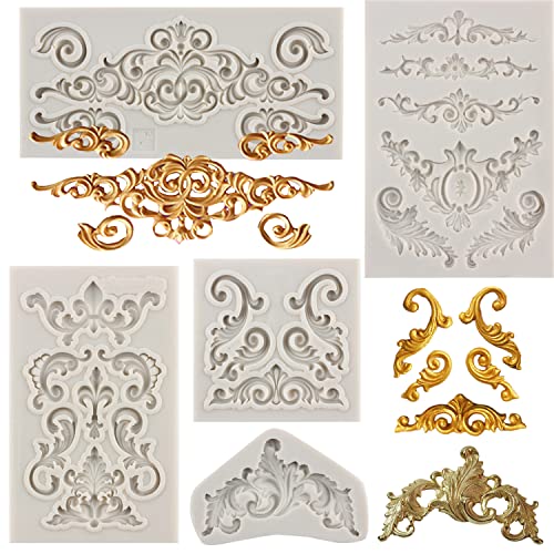 Sijiangmold Baroque Silicone Mold Scroll Relief Lace Fondant Mold Set of 5 - color: Style C