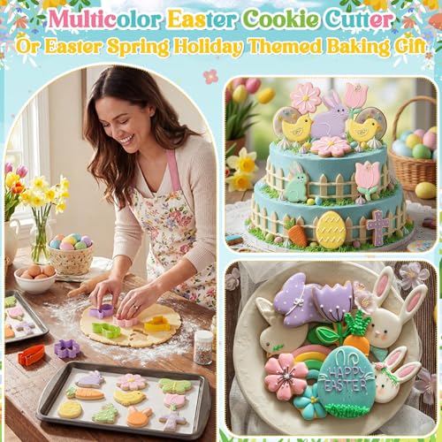 Yaocom 10 Pcs Multicolor Easter Cookie Cutter Set Large Bunny Cookie Cutter with Chick Carrot Egg Rabbit Holy Cross Daisy butterfly Shapes with Storage Box for Easter Spring Holiday Baking Gift - style: Easter Style