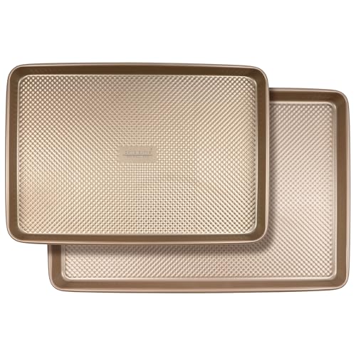 David Burke 17"/15" Cookie Sheets – Carbon Steel, PFTE & PFOA Free, Oven Safe, Non-Toxic, Perfect for Baking and Roasting – Bronze (2-Pack) - color: Bronze, size: 17"/15" Cookie Sheets (2-Pack)