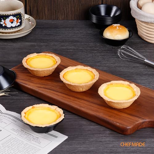 CHEFMADE Mini Egg Tart Pan Set, Non-Stick 3 Inch 12Pcs Round Tart Molds for Baking, Mini Baking Pans for Egg Tarts, Cupcakes, Quiche, Oven & Air Fryer Safe (Black) - size: 3" Round Tart 12Pcs