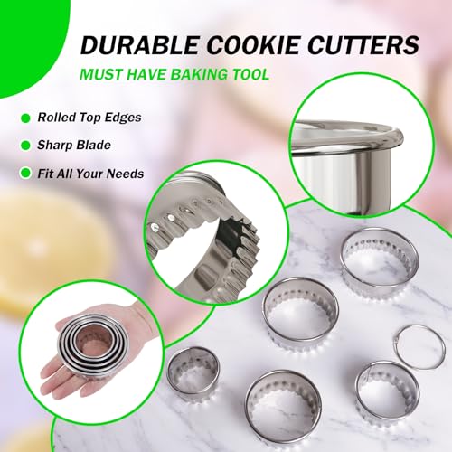 5Pcs Fluted Cookie Cutter Set, Scalloped Biscuit and Crinkle Cracker Cutter