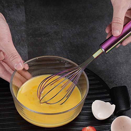 Berglander Rainbow Whisk Pack of 3 Stainless Steel 8",10",12", Titianium Plating Colorful Whisk for Cooking, Beater,Wire Whisk Set Kitchen Wisk (Rainbow) - color: 7. Rainbow