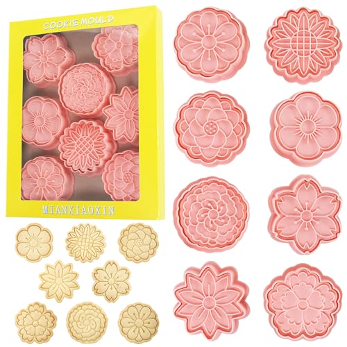 Flower Cookie Cutters 8Pcs Fancy Floral Biscuits Molds for Party Favors - color: Flowers E