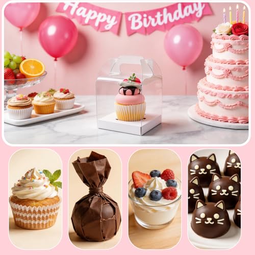 24 Count Individual Cupcake Containers, 4inch Cupcake Boxes Individual, Clear Cupcake Carrier (24, White) - color: White