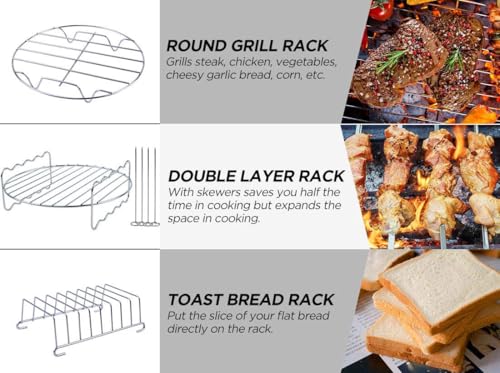 Air Fryer Accessories Set Fit All 4.5qt-5.2qt And Larger Ovens, Cake & Pizza Pan, Metal Holder, Rack & Skewers, etc, BPA Free, Nonstick, Dishwasher Safe,Universal, Black (8 Inch 10-Piece) - style: 8 Inch 10-Piece