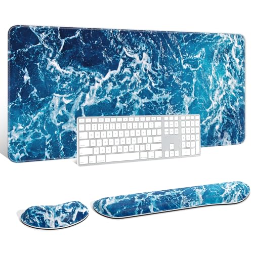 Large Mouse Pad with Wrist Rests for Keyboard & Mouse, Thick Soft Ergonomic Memory Foam Wrist Supports, Big & Long Desk Mat 35.5 x 15.7 in, for Office Gaming Computer, Beautiful Ocean - color: Beautiful Ocean