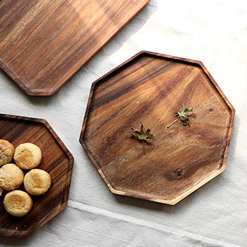 2 Acacia Wooden Trays Serving Platter Cheese Veggie Round Charcuterie Board - size: 8-10 Inch (Pack of 2)